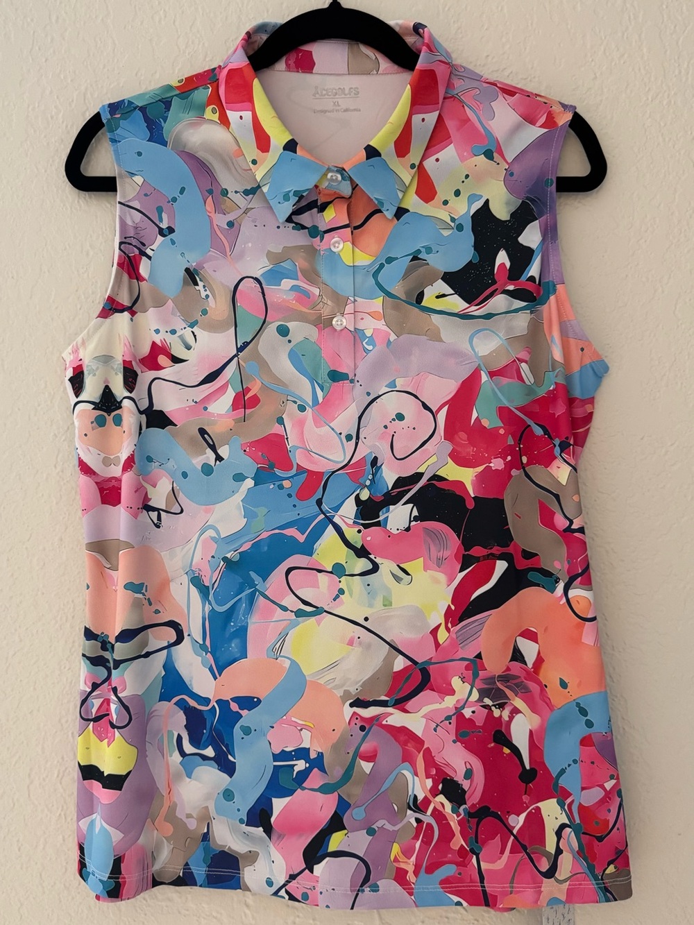 ACEGOLFS Colorful Abstract Golf Tennis Pickleball Top UPF50+ Activewear - Picture 5 of 8